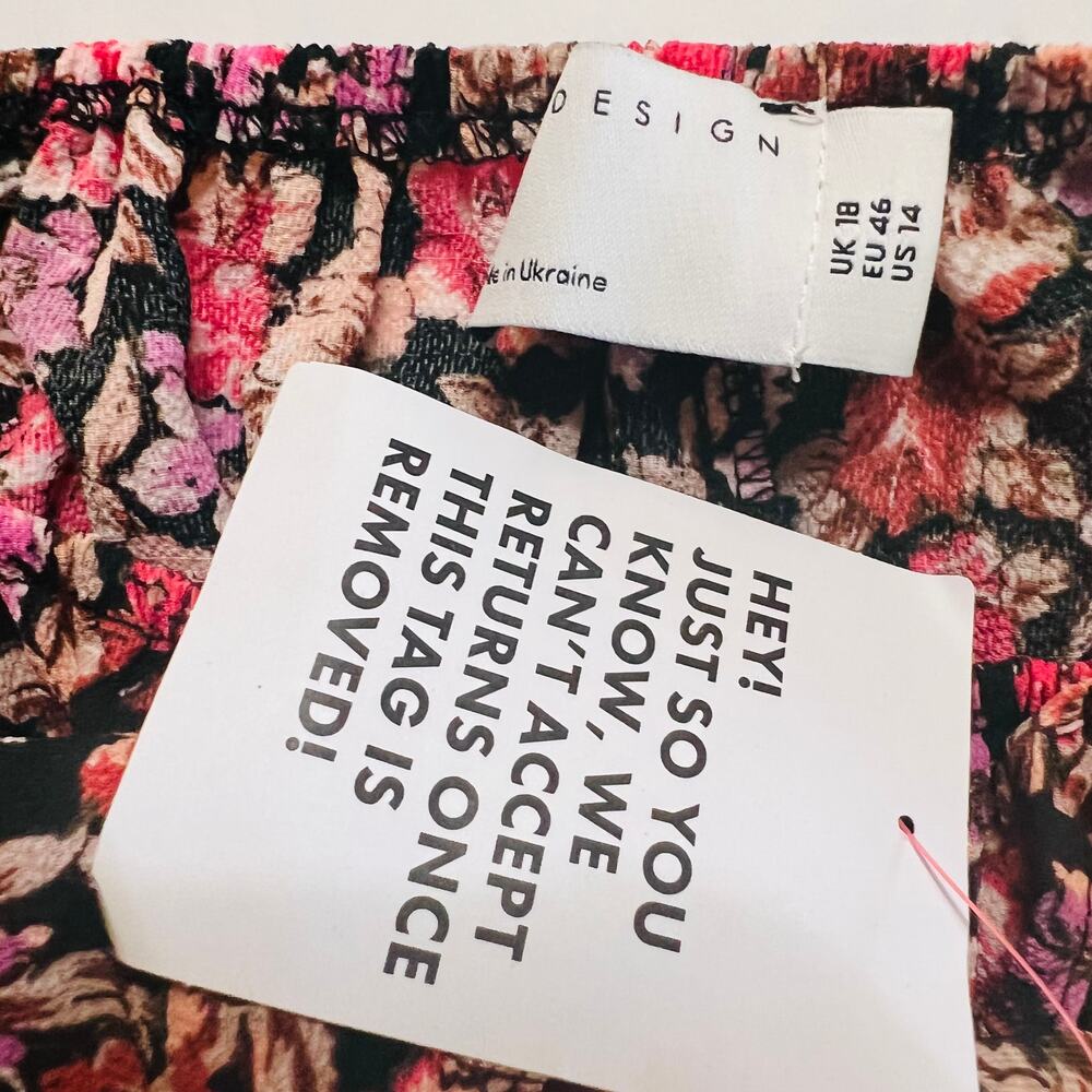 ASOS Multicolored Floral Long Puff Sleeve Swing Dress Size 14 NWT - Picture 5 of 11